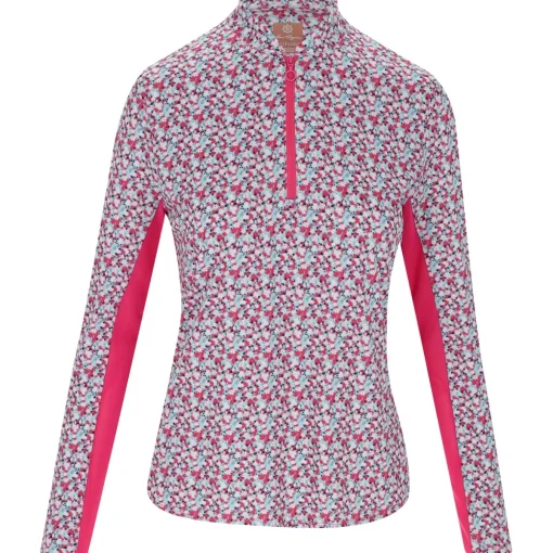 Ben Hogan Mini Floral Sun Protection Shirt Polo Long Sleeve Golf Apparel