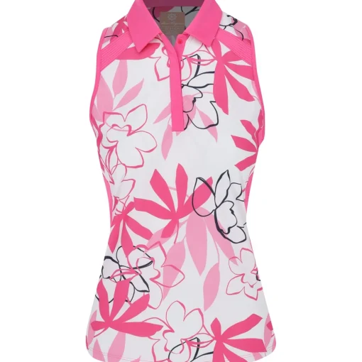 Ben Hogan Sleeveless Blossom Printed Shirt Polo Short Sleeve Golf Apparel