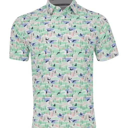 Callaway All-Over Abstract Coastal Print Shirt Polo Short Sleeve Golf Apparel