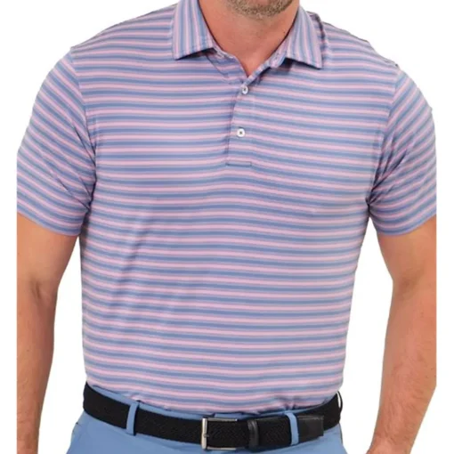 Dunning Oakwood Stripe Ventilated Shirt Polo Short Sleeve Golf Apparel