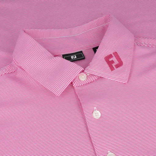 FootJoy TOUR LOGO MicroFeeder Stripe Lisle Self Collar Shirt Polo Short Sleeve Golf Apparel