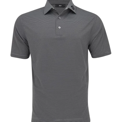 FootJoy TOUR LOGO MicroFeeder Stripe Lisle Self Collar Shirt Polo Short Sleeve Golf Apparel