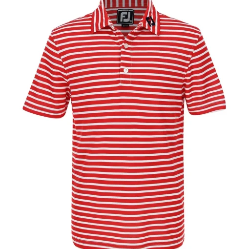 FootJoy Youth Tour Logo Striped Pique Shirt Polo Short Sleeve Golf Apparel