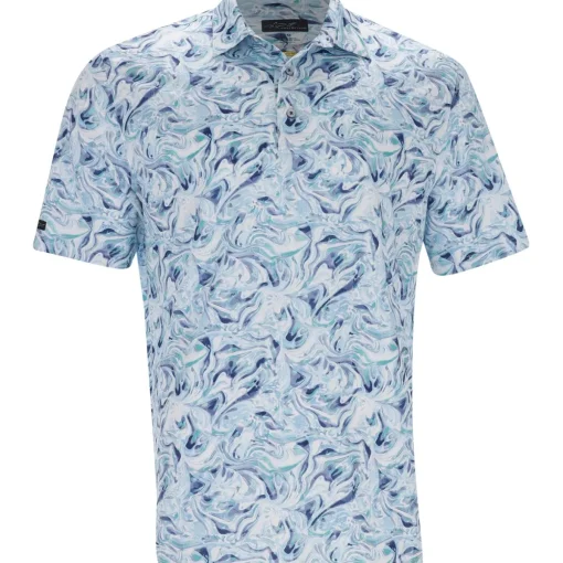 Greg Norman ML75 Stretch Ocean Marble Print Shirt Polo Short Sleeve Golf Apparel