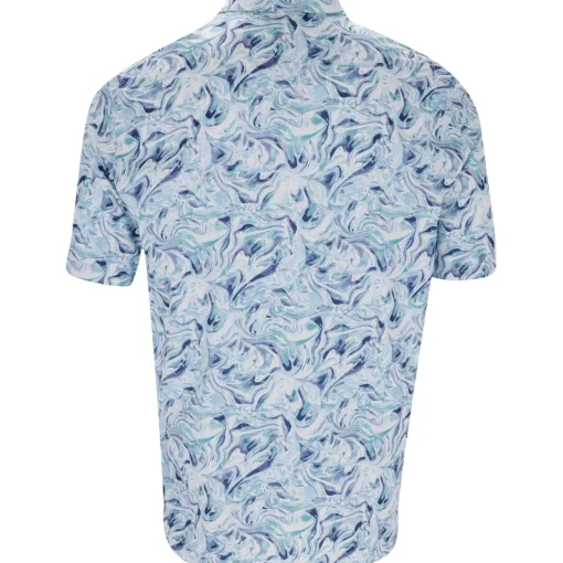 Greg Norman ML75 Stretch Ocean Marble Print Shirt Polo Short Sleeve Golf Apparel