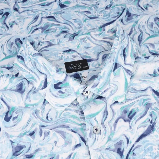 Greg Norman ML75 Stretch Ocean Marble Print Shirt Polo Short Sleeve Golf Apparel