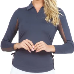 IBKUL Adjustable Length Long Sleeve Zip Shirt Polo Long Sleeve Golf Apparel