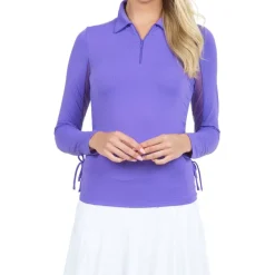IBKUL Adjustable Length Long Sleeve Zip Shirt Polo Long Sleeve Golf Apparel