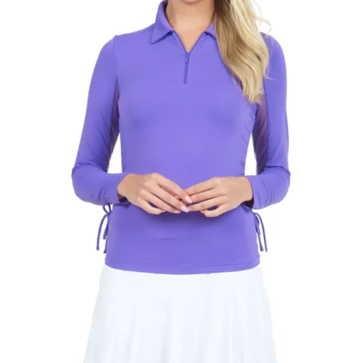 IBKUL Adjustable Length Long Sleeve Zip Shirt Polo Long Sleeve Golf Apparel