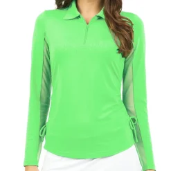 IBKUL Adjustable Length Long Sleeve Zip Shirt Polo Long Sleeve Golf Apparel