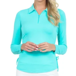 IBKUL Adjustable Length Long Sleeve Zip Shirt Polo Long Sleeve Golf Apparel