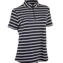 IBKUL Short Sleeve 1/4-Zip Mock Neck Top - Wide Stripe Shirt Polo Short Sleeve Golf Apparel