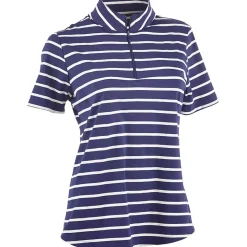 IBKUL Short Sleeve 1/4-Zip Mock Neck Top - Wide Stripe Shirt Polo Short Sleeve Golf Apparel