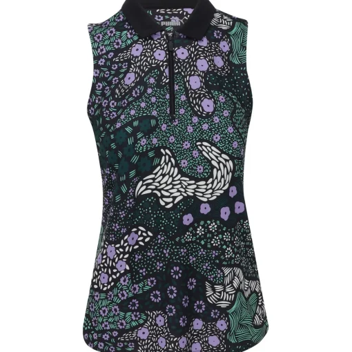 Puma Cloudspun Bloom Camo Sleeveless Shirt Polo Short Sleeve Golf Apparel