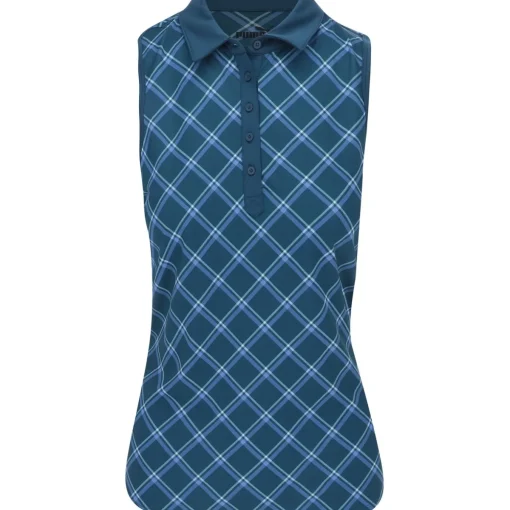 Puma Cloudspun Plaid Sleeveless Shirt Polo Short Sleeve Golf Apparel