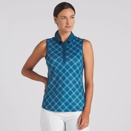 Puma Cloudspun Plaid Sleeveless Shirt Polo Short Sleeve Golf Apparel