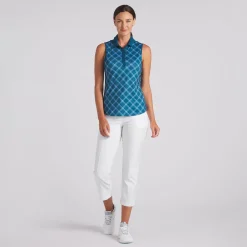 Puma Cloudspun Plaid Sleeveless Shirt Polo Short Sleeve Golf Apparel