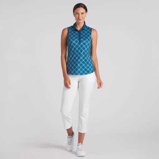 Puma Cloudspun Plaid Sleeveless Shirt Polo Short Sleeve Golf Apparel