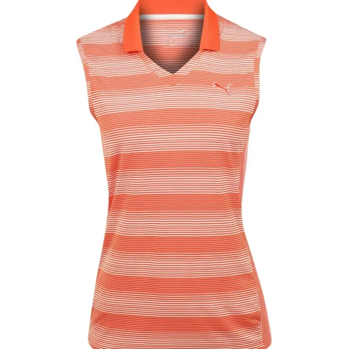 Puma Denise Stripe Sleeveless Shirt Polo Short Sleeve Golf Apparel