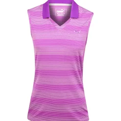 Puma Denise Stripe Sleeveless Shirt Polo Short Sleeve Golf Apparel
