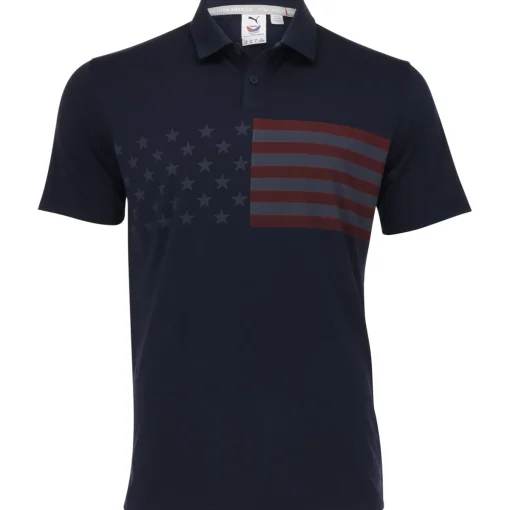 Puma Volition Flag Stripe Shirt Polo Short Sleeve Golf Apparel