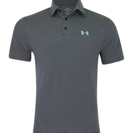 Under Armour T2 Green Bridge Stripe Shirt Polo Short Sleeve Golf Apparel