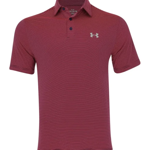 Under Armour T2 Green Bridge Stripe Shirt Polo Short Sleeve Golf Apparel