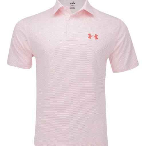 Under Armour T2 Green Bridge Stripe Shirt Polo Short Sleeve Golf Apparel