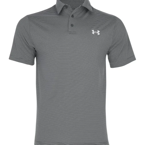 Under Armour T2 Green Bridge Stripe Shirt Polo Short Sleeve Golf Apparel