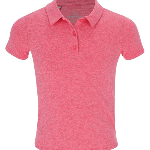 Under Armour UA Youth Girls Aura Heather Shirt Polo Short Sleeve Golf Apparel